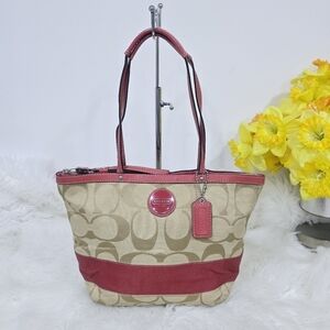 Coach Signature stripe totebag tan and pink